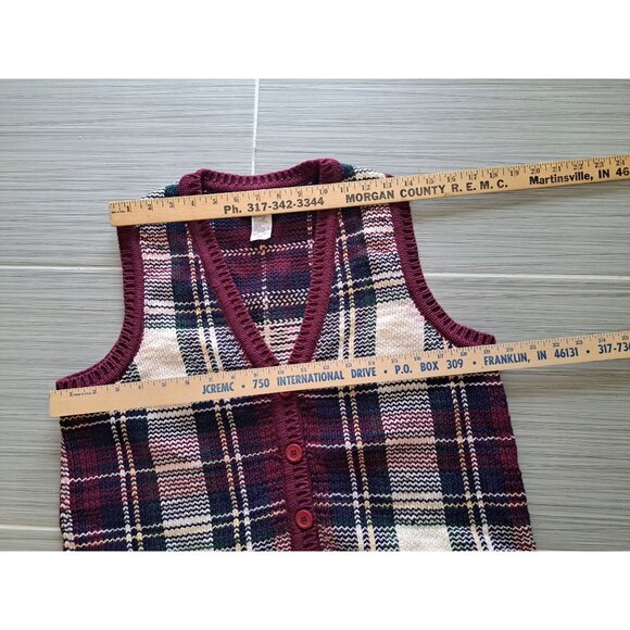 Northern Reflections S Womens Plaid Knit Button-Up Sweater Vest Cotton Preppy - Picture 6 of 8